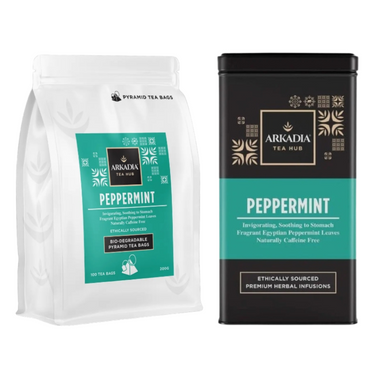 Arkadia Peppermint Pyramid Tea Bags 300g – 100 Biodegradable Herbal Tea Bags – Caffeine-Free Refreshing Infusion